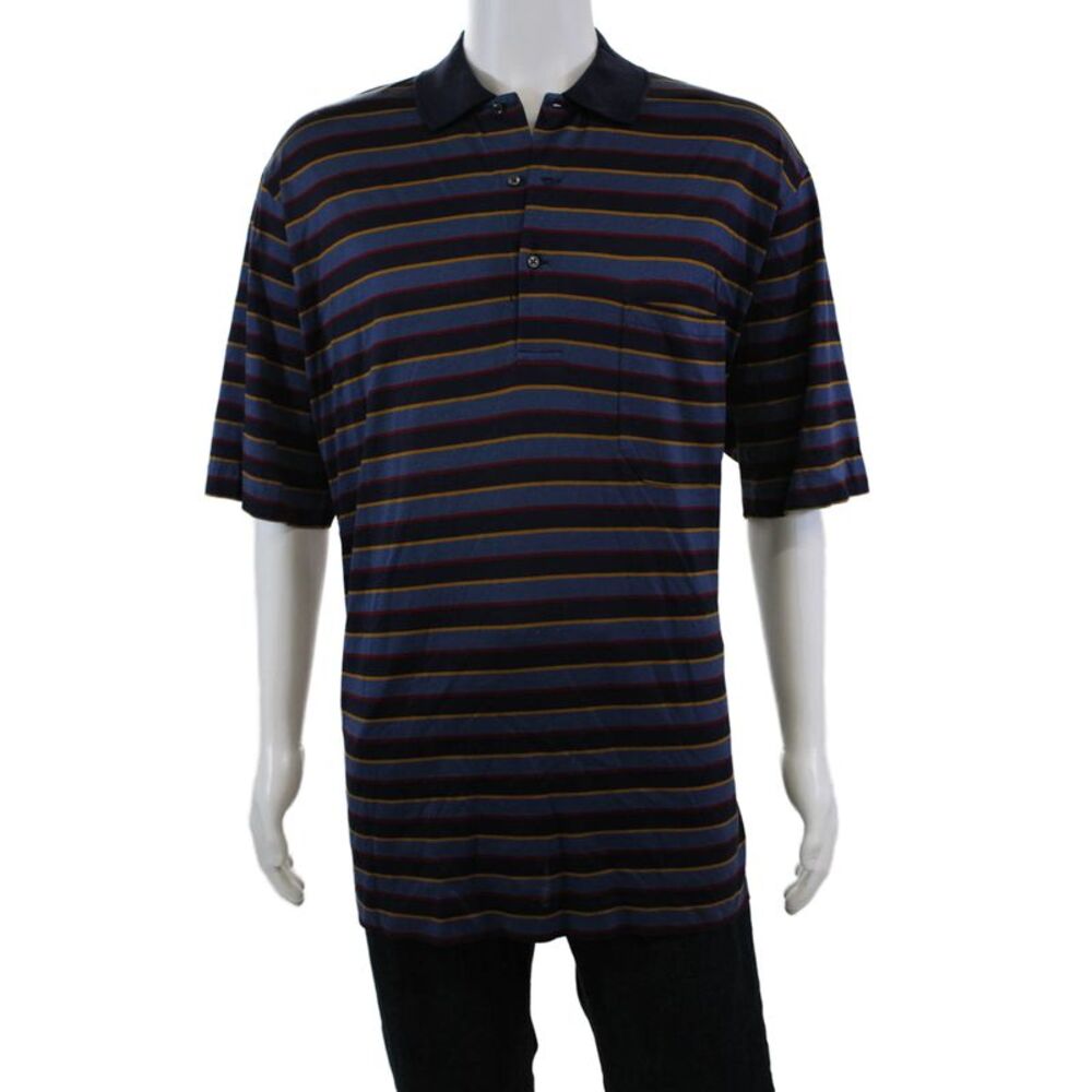 Haus+Hoffman Men's Collared Short Sleeves Polo Multicolor Striped Size 46